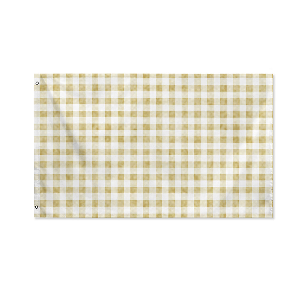 Beige And White Gingham Pattern Print Polyester Flag