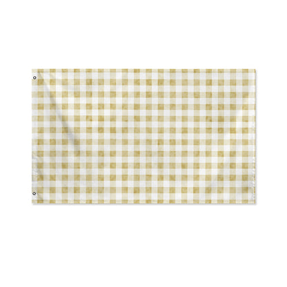 Beige And White Gingham Pattern Print Polyester Flag