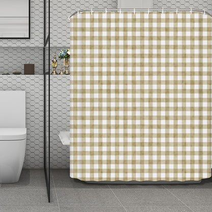 Beige And White Gingham Pattern Print Polyester Shower Curtain
