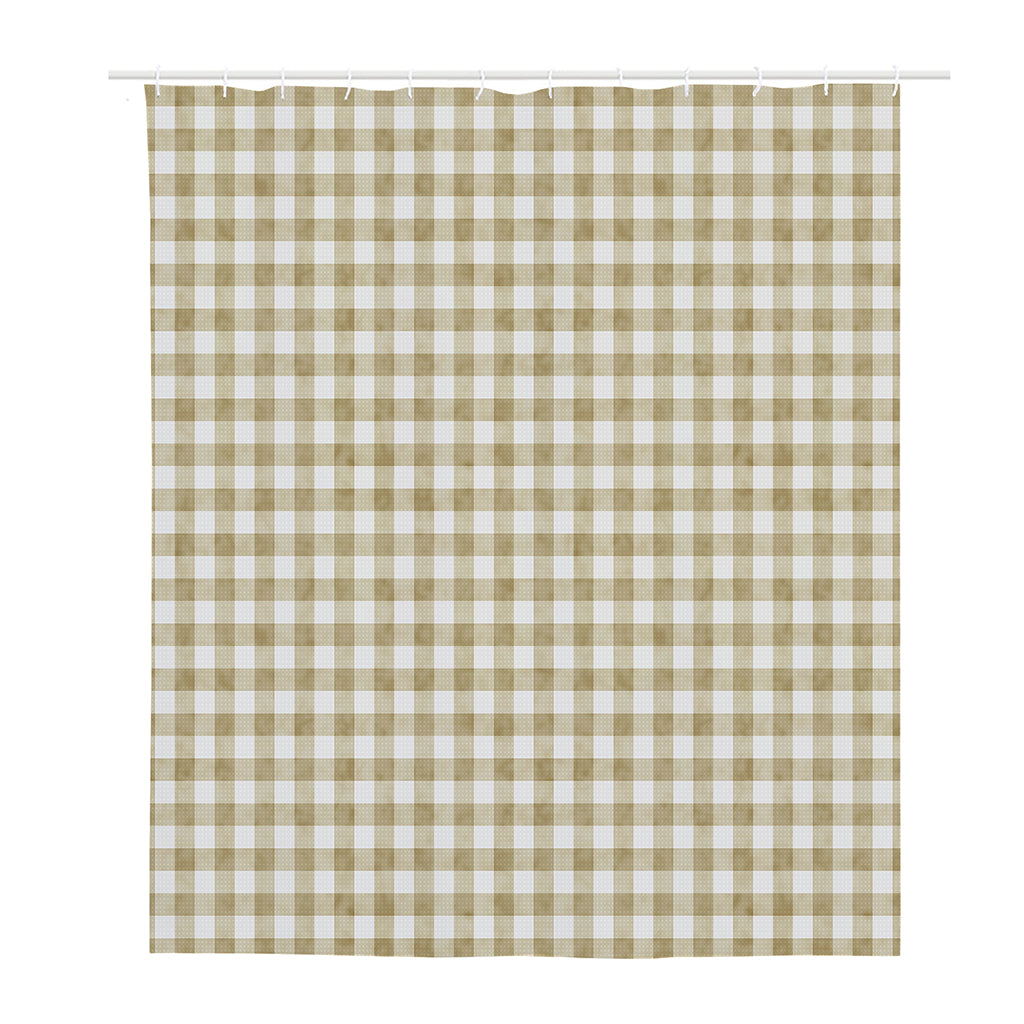 Beige And White Gingham Pattern Print Polyester Shower Curtain