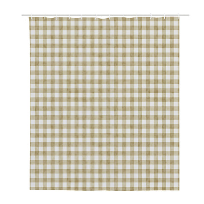 Beige And White Gingham Pattern Print Polyester Shower Curtain