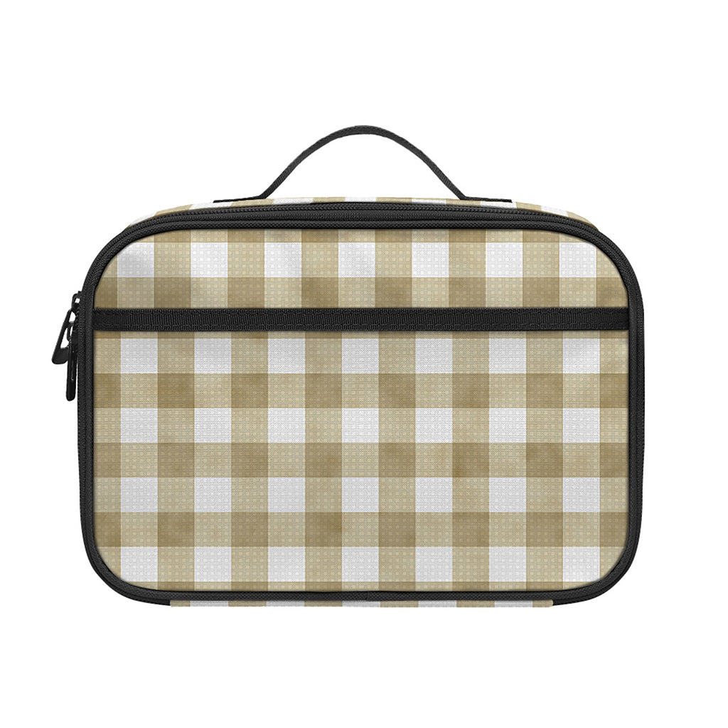 Beige And White Gingham Pattern Print Portable Lunch Bag