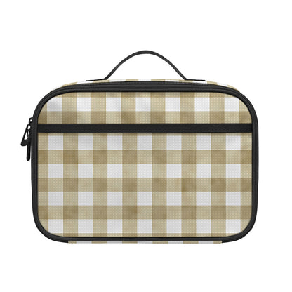 Beige And White Gingham Pattern Print Portable Lunch Bag