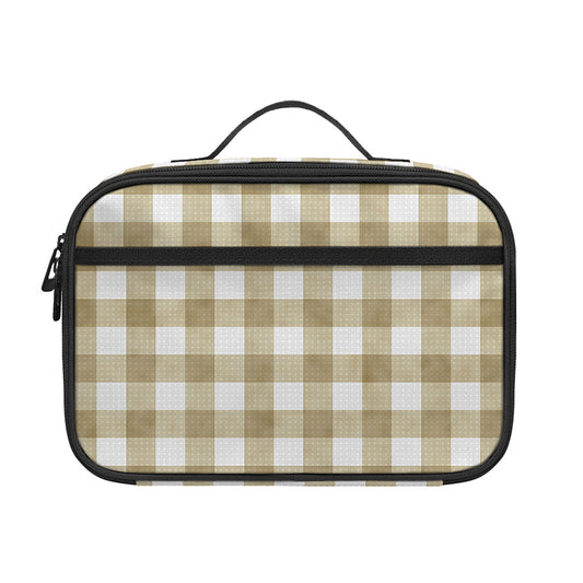 Beige And White Gingham Pattern Print Portable Lunch Bag