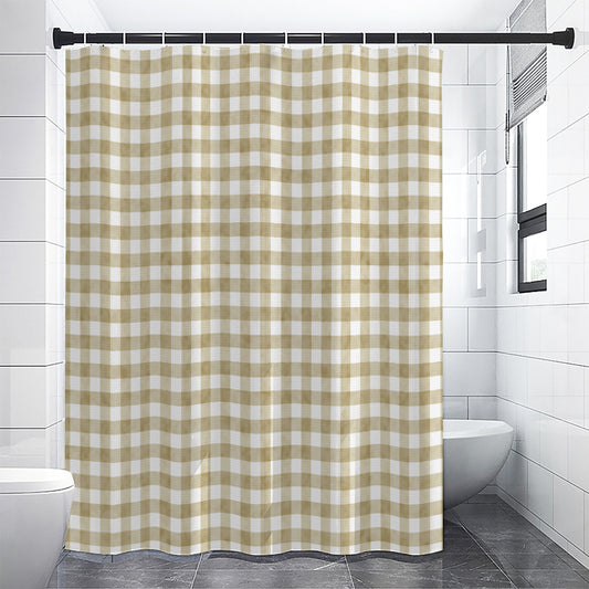 Beige And White Gingham Pattern Print Premium Shower Curtain