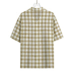 Beige And White Gingham Pattern Print Rayon Hawaiian Shirt