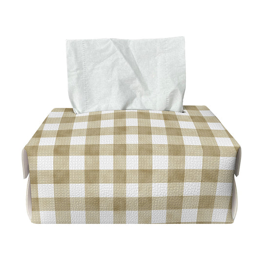 Beige And White Gingham Pattern Print Rectangle Tissue Box Cover