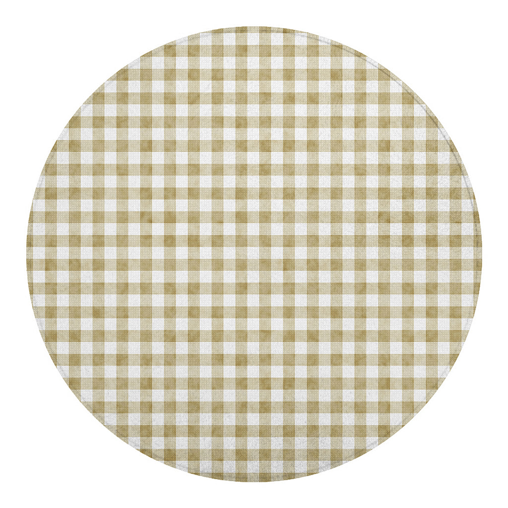 Beige And White Gingham Pattern Print Round Blanket