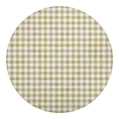 Beige And White Gingham Pattern Print Round Blanket