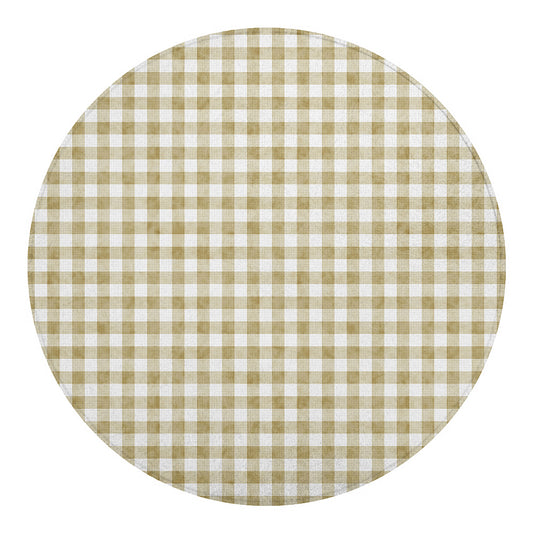 Beige And White Gingham Pattern Print Round Blanket