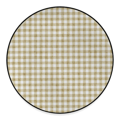 Beige And White Gingham Pattern Print Round Floor Mat