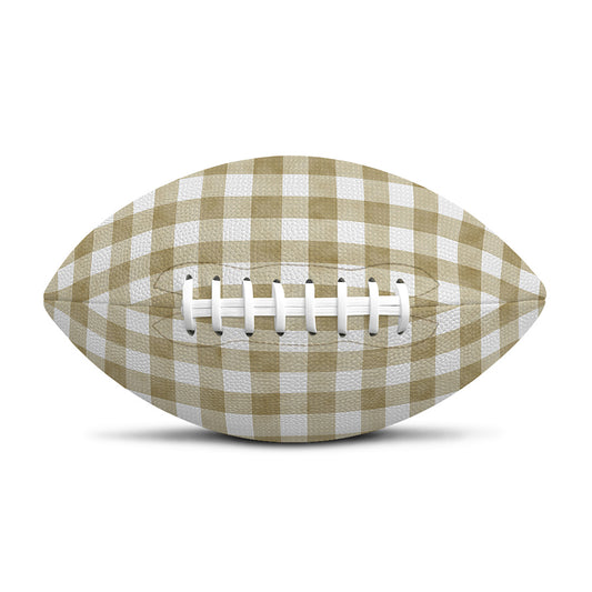 Beige And White Gingham Pattern Print Rugby Ball