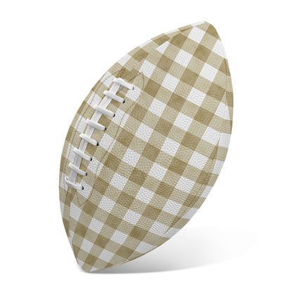 Beige And White Gingham Pattern Print Rugby Ball