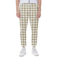 Beige And White Gingham Pattern Print Joggers