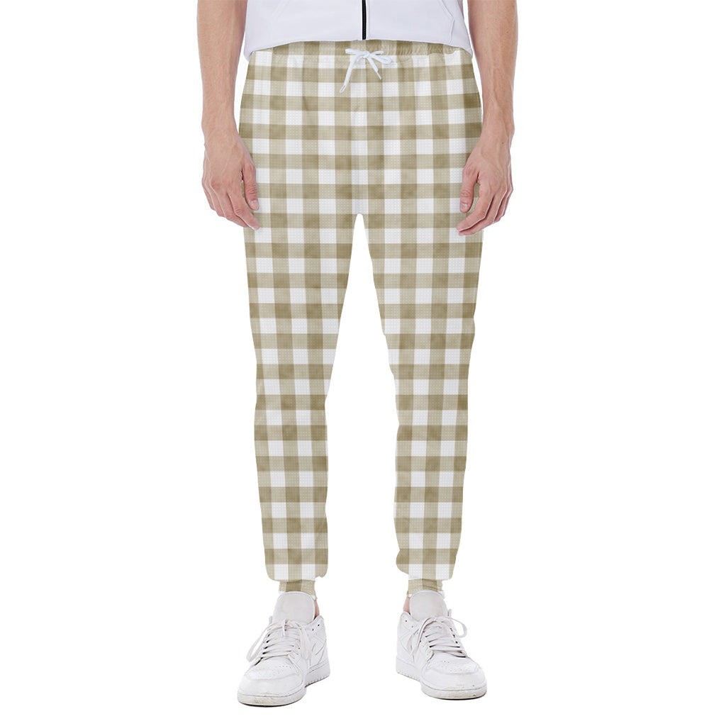 Beige And White Gingham Pattern Print Scuba Joggers