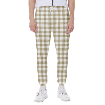 Beige And White Gingham Pattern Print Scuba Joggers