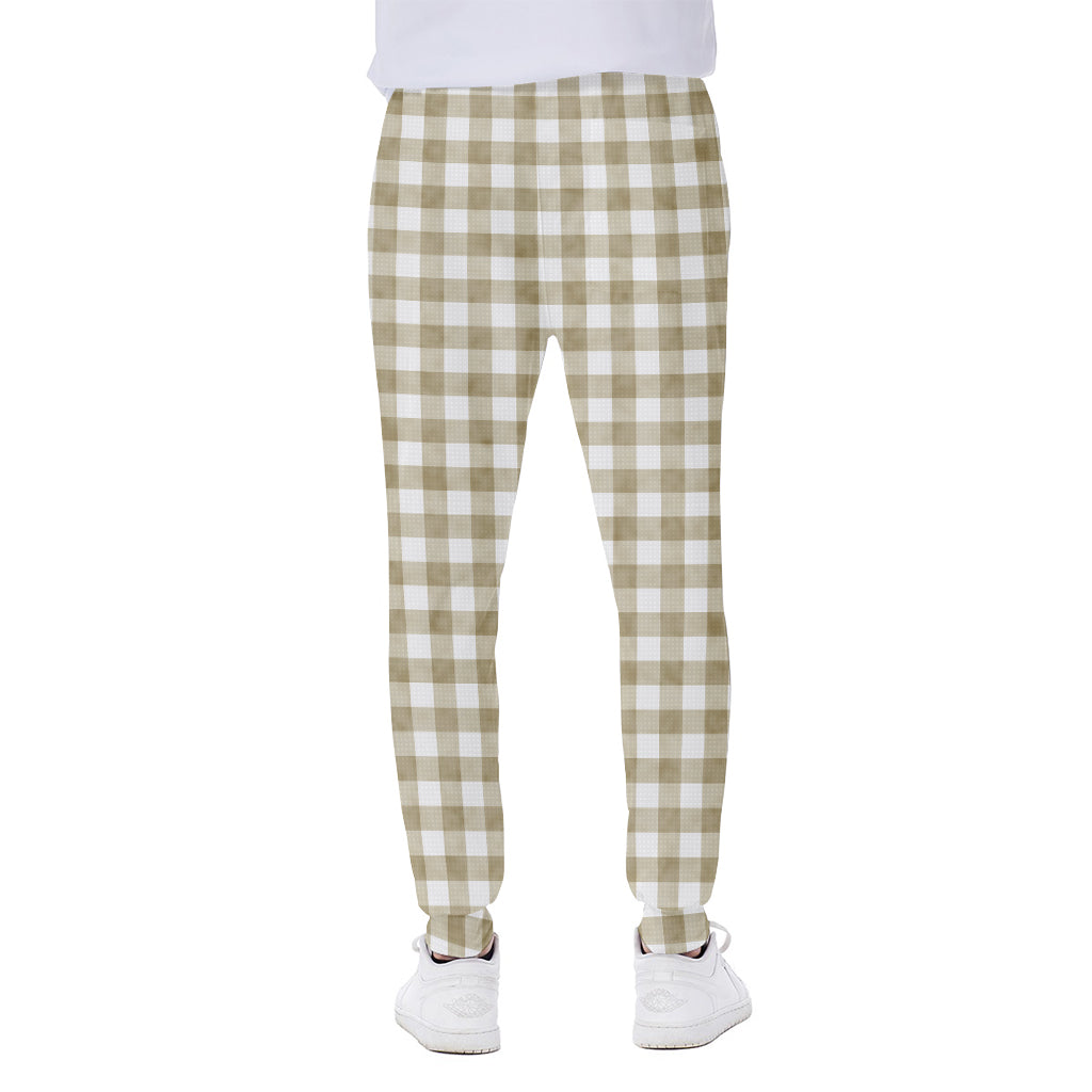 Beige And White Gingham Pattern Print Scuba Joggers