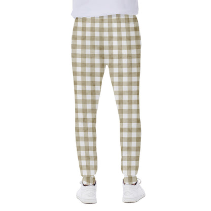 Beige And White Gingham Pattern Print Scuba Joggers