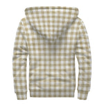 Beige And White Gingham Pattern Print Sherpa Lined Zip Up Hoodie