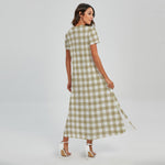 Beige And White Gingham Pattern Print Short Sleeve Maxi Dress