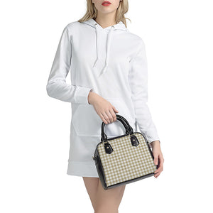 Beige And White Gingham Pattern Print Shoulder Handbag