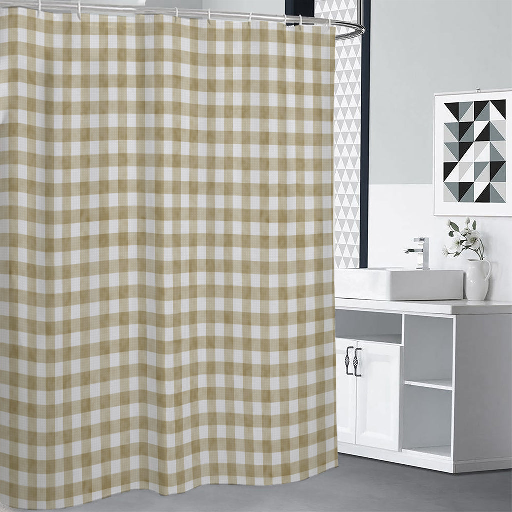 Beige And White Gingham Pattern Print Shower Curtain
