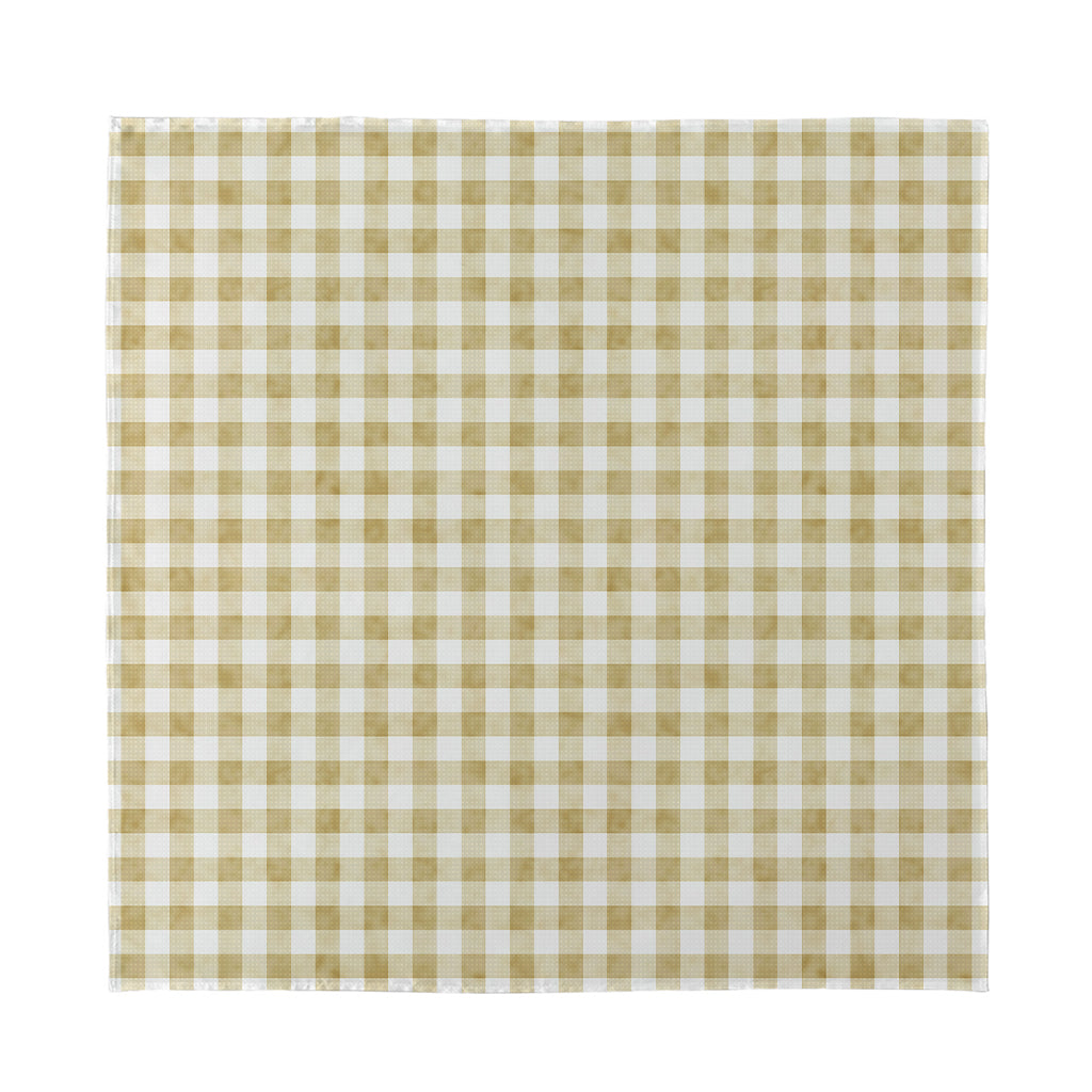 Beige And White Gingham Pattern Print Silk Bandana