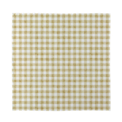 Beige And White Gingham Pattern Print Silk Bandana