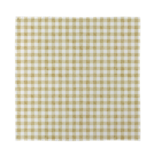 Beige And White Gingham Pattern Print Silk Bandana