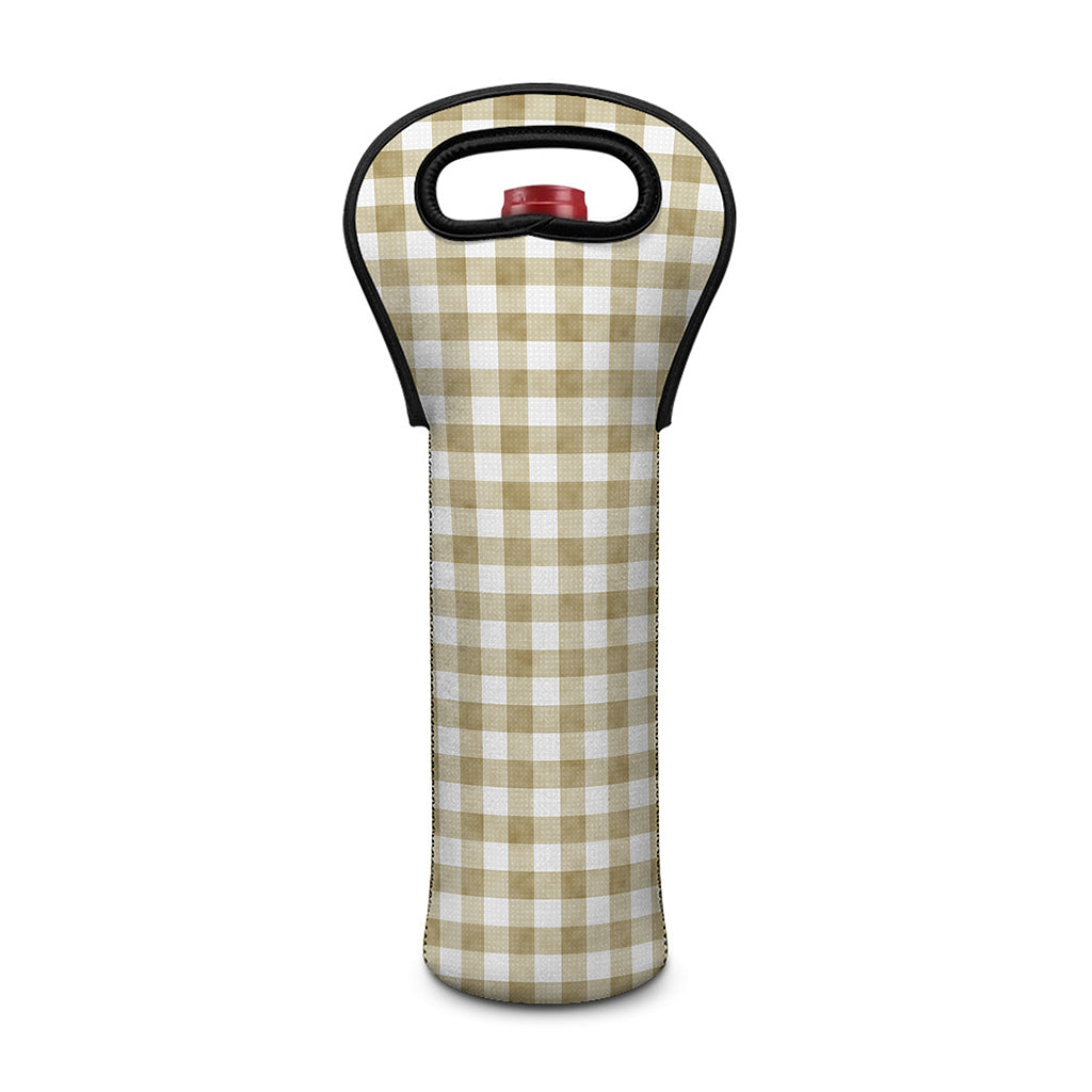 Beige And White Gingham Pattern Print Single Neoprene Wine Tote
