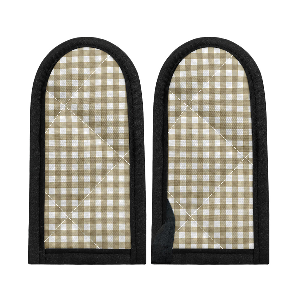 Beige And White Gingham Pattern Print Skillet Handle Cover