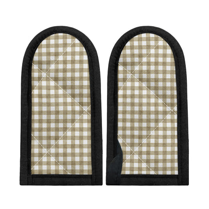 Beige And White Gingham Pattern Print Skillet Handle Cover