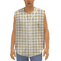 Beige And White Gingham Pattern Print Sleeveless Baseball Jersey