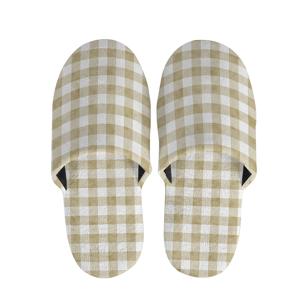 Beige And White Gingham Pattern Print Slippers