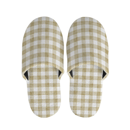 Beige And White Gingham Pattern Print Slippers