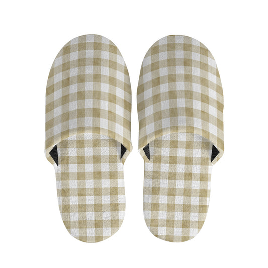 Beige And White Gingham Pattern Print Slippers