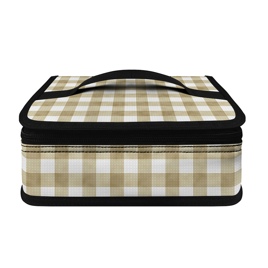 Beige And White Gingham Pattern Print Small Lunch Bag