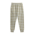 Beige And White Gingham Pattern Print Sweatpants