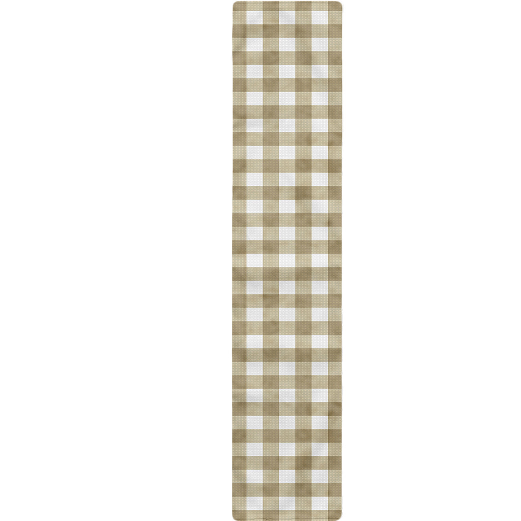 Beige And White Gingham Pattern Print Table Runner