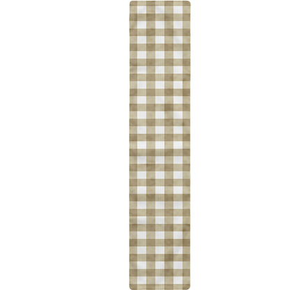 Beige And White Gingham Pattern Print Table Runner