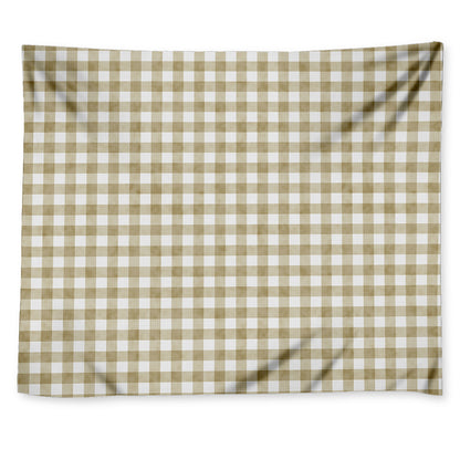 Beige And White Gingham Pattern Print Tapestry