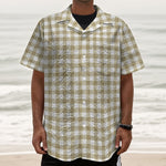 Beige And White Gingham Pattern Print Textured Short Sleeve Shirt