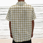 Beige And White Gingham Pattern Print Textured Short Sleeve Shirt