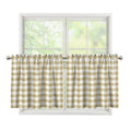 Beige And White Gingham Pattern Print Tier Curtains