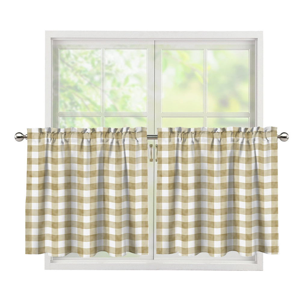 Beige And White Gingham Pattern Print Tier Curtains