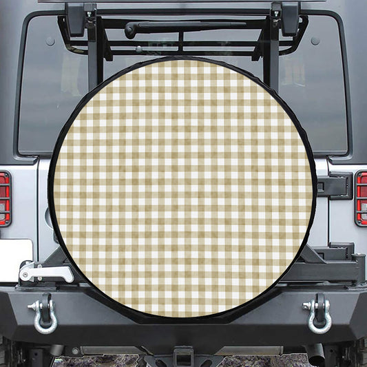 Beige And White Gingham Pattern Print Tire Cover