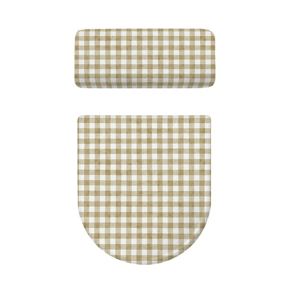 Beige And White Gingham Pattern Print Toilet Lid And Tank Cover Set