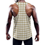 Beige And White Gingham Pattern Print Training Tank Top