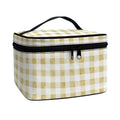 Beige And White Gingham Pattern Print Travel Makeup Bag