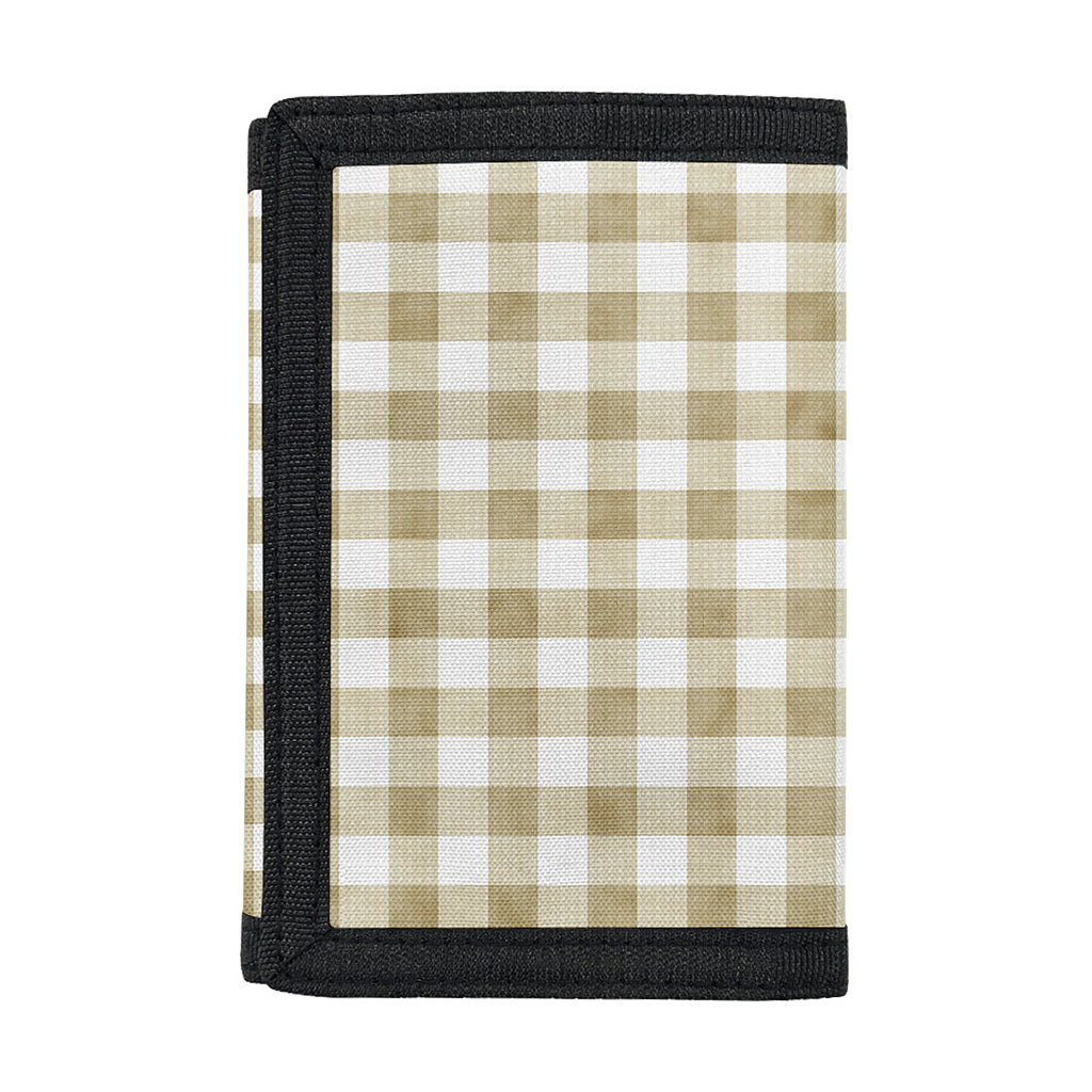 Beige And White Gingham Pattern Print Trifold Wallet